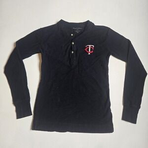 Wright & Ditson Women's Small Long Sleeve Henley Minnesota‎ Twins TC Logo Blue